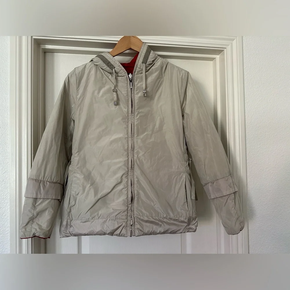‘S MAX MARA Reversible Red / Beige Down Hooded Jacket sz 6 Small - Picture 7 of 10